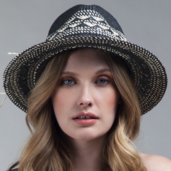SOLD OUT Handmade Black & Natural Woven Crisscross Panama Hat - Picture 5 of 6